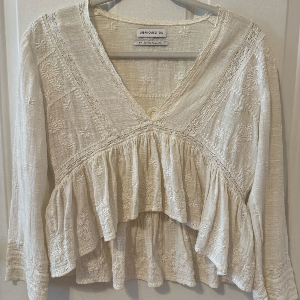 Urban Outfitters, off white embroidered v neck blouse, size S